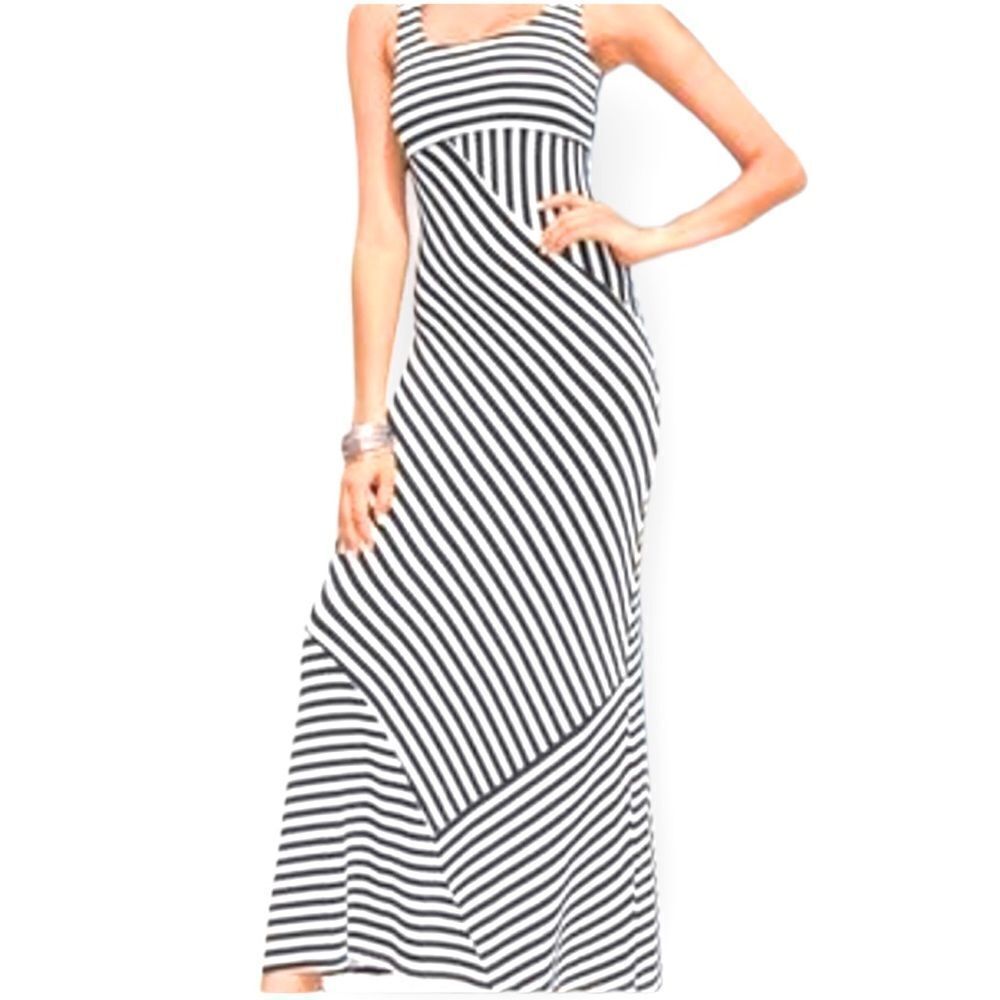 Boston Proper Black and White Striped Maxi Dress Sleeveless Tank Size XS